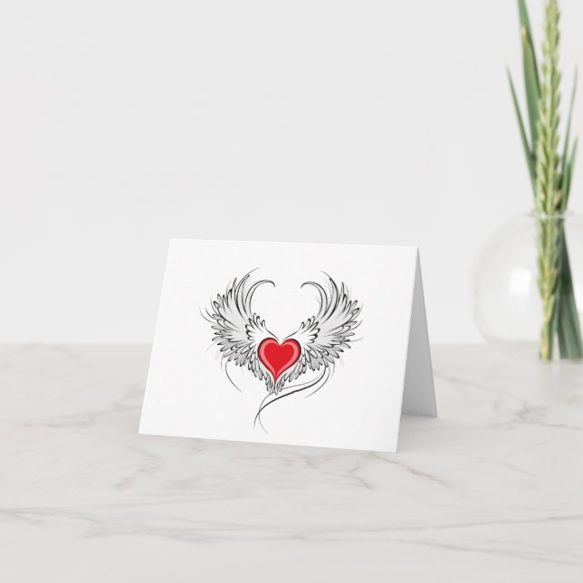Red Angel Heart med vingar Helgkort (Framsida)