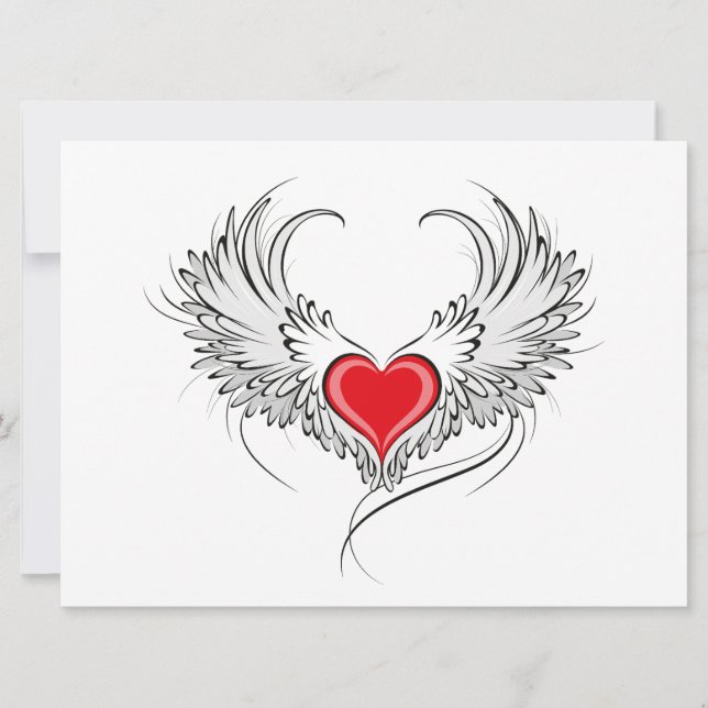 Red Angel Heart med vingar Inbjudningar (Framsida)