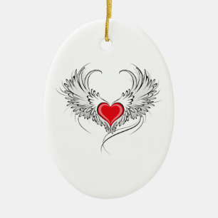 Red Angel Heart med vingar Julgransprydnad Keramik