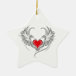 Red Angel Heart med vingar Julgransprydnad Keramik