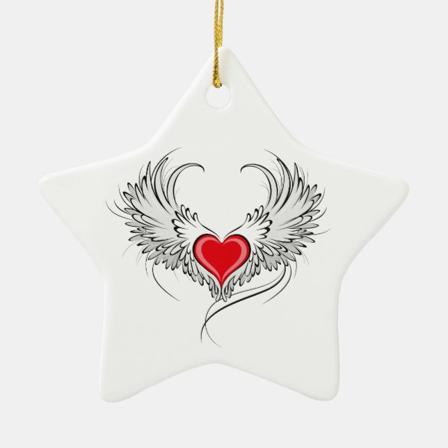 Red Angel Heart med vingar Julgransprydnad Keramik (Framsidan)