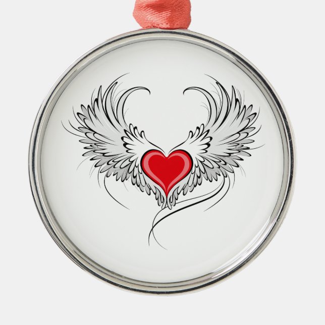 Red Angel Heart med vingar Julgransprydnad Metall (Framsidan)