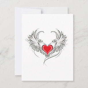 Red Angel Heart med vingar Julkort