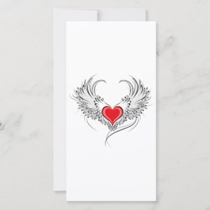 Red Angel Heart med vingar Julkort