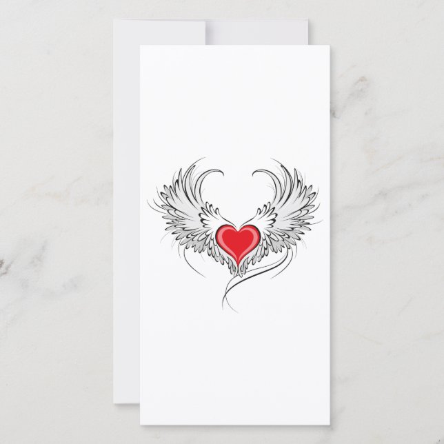 Red Angel Heart med vingar Julkort (Framsida)