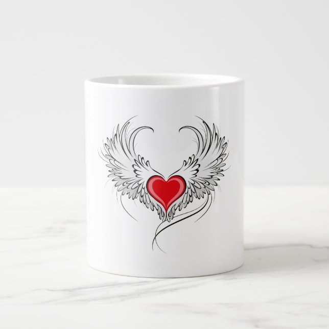 Red Angel Heart med vingar Jumbo Mugg (Framsidan)