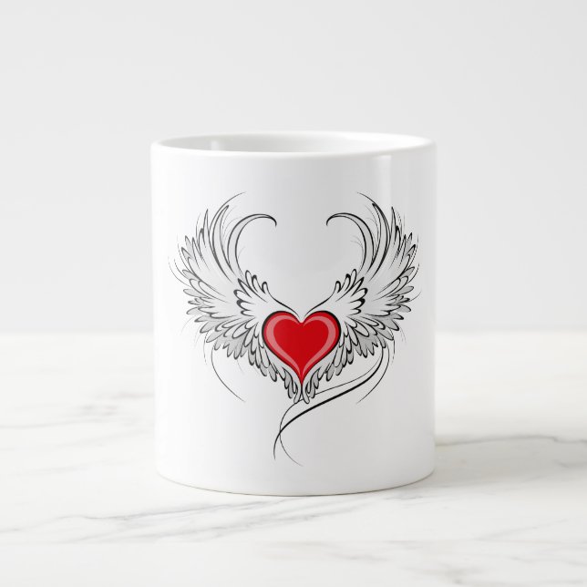 Red Angel Heart med vingar Jumbo Mugg (Framsidan)