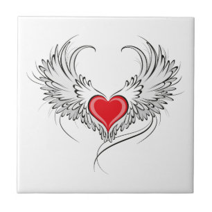 Red Angel Heart med vingar Kakelplatta