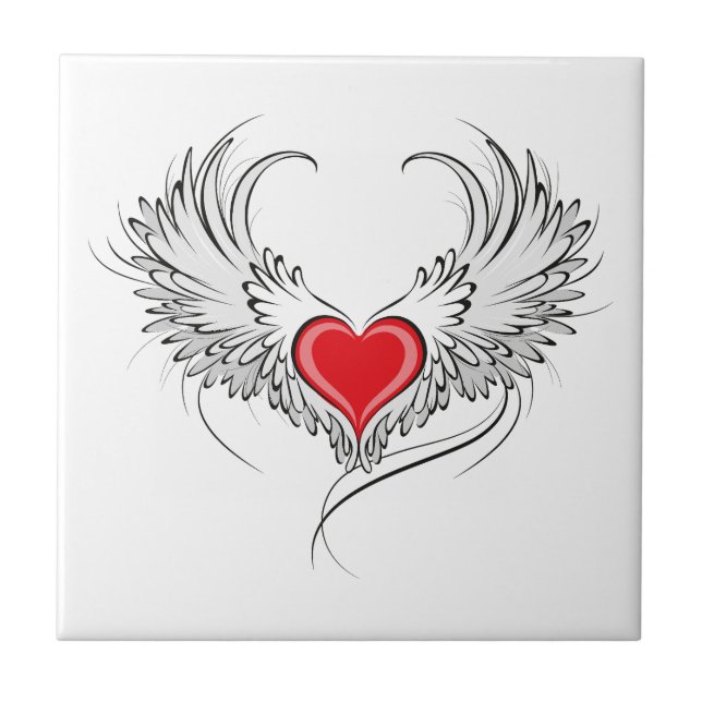 Red Angel Heart med vingar Kakelplatta (Framsidan)