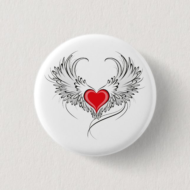 Red Angel Heart med vingar Knapp (Framsida)
