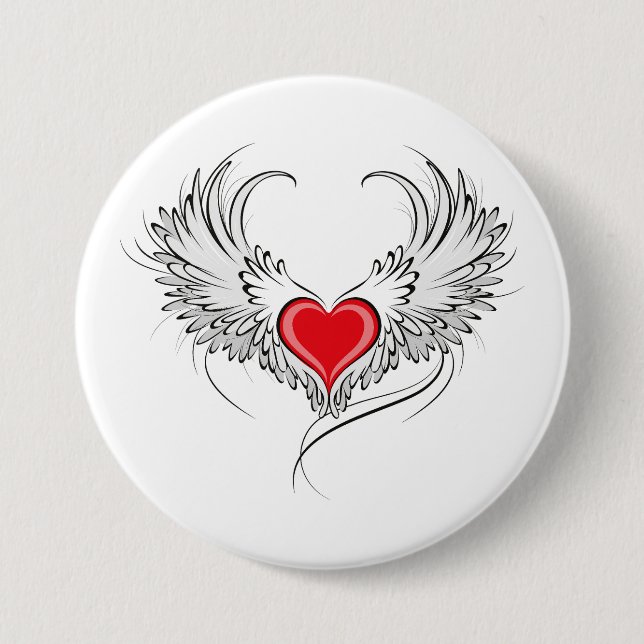 Red Angel Heart med vingar Knapp (Framsida)