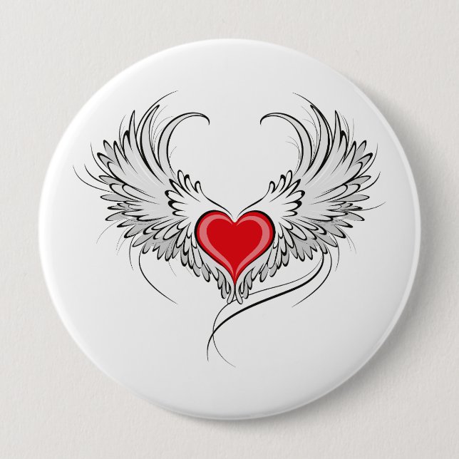 Red Angel Heart med vingar Knapp (Framsida)