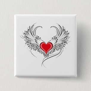 Red Angel Heart med vingar Knapp