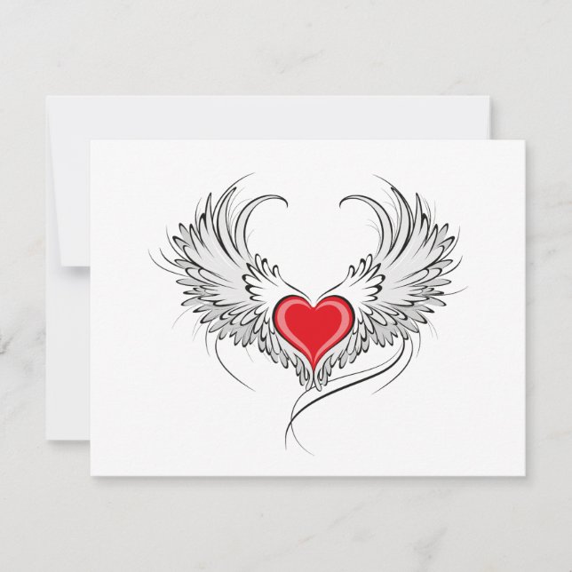 Red Angel Heart med vingar Kort (Framsida)