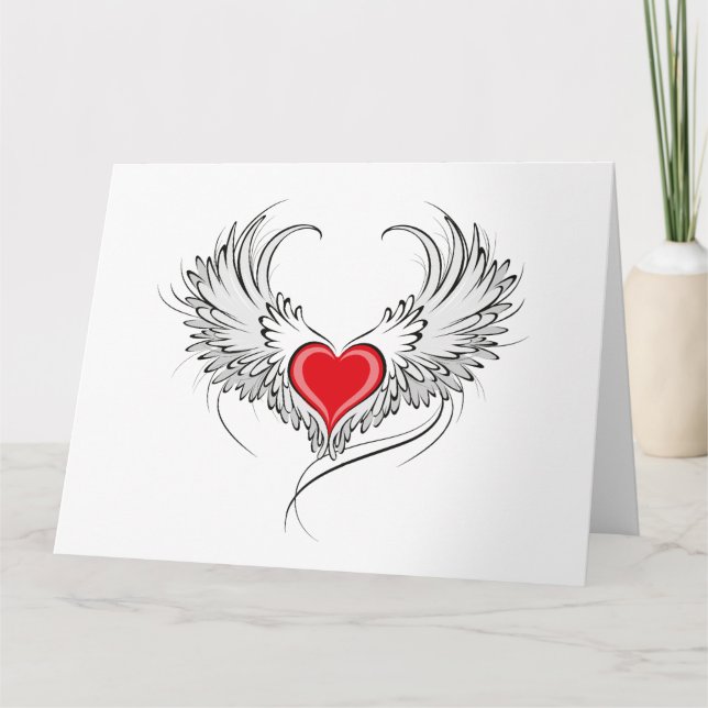 Red Angel Heart med vingar Kort (Framsida)