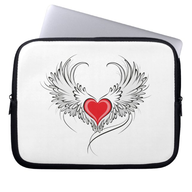 Red Angel Heart med vingar Laptop Fodral (Framsidan)