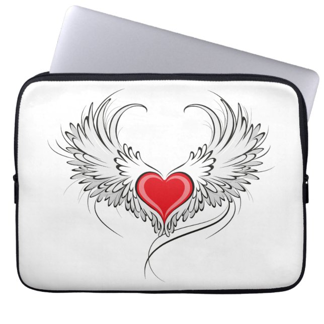 Red Angel Heart med vingar Laptop Fodral (Framsidan)