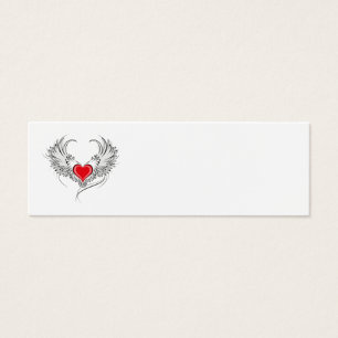 Red Angel Heart med vingar Litet Visitkort
