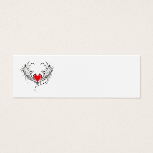 Red Angel Heart med vingar Litet Visitkort (Framsidan)