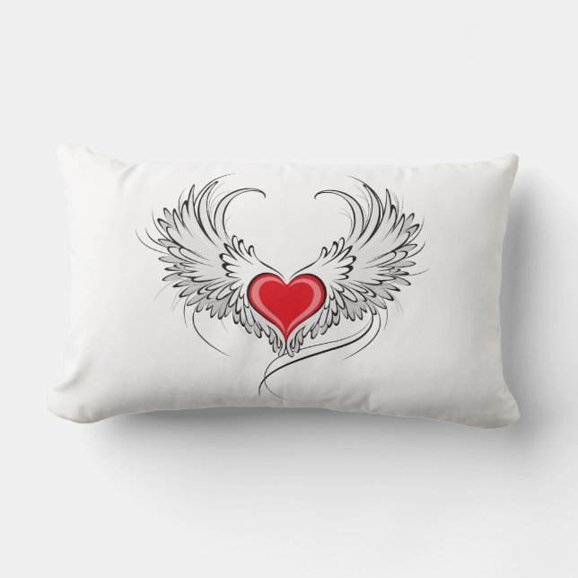 Red Angel Heart med vingar Lumbarkudde (Framsida)