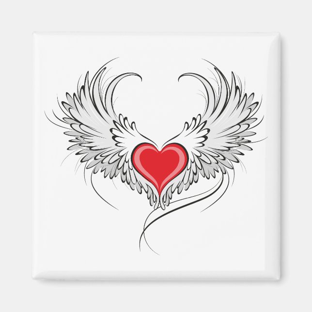 Red Angel Heart med vingar Magnet (Framsidan)