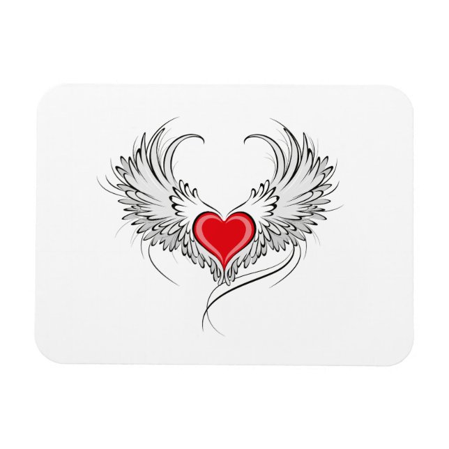 Red Angel Heart med vingar Magnet (Horisontell)