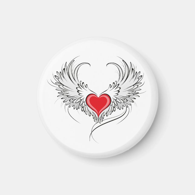Red Angel Heart med vingar Magnet (Framsidan)