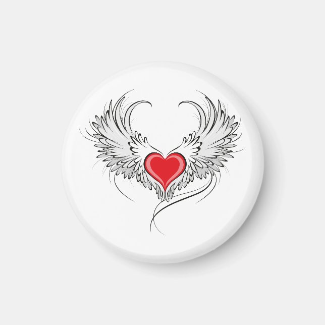 Red Angel Heart med vingar Magnet (Framsidan)