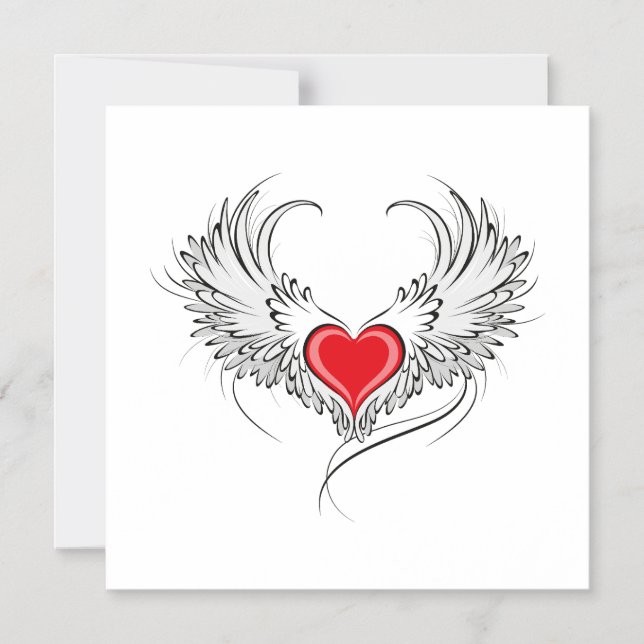 Red Angel Heart med vingar Magnetisk Inbjudningskort (Framsida)