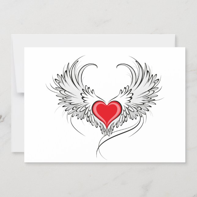 Red Angel Heart med vingar Magnetisk Inbjudningskort (Framsida)