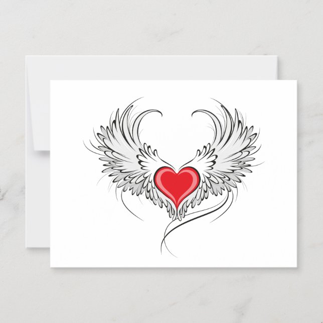 Red Angel Heart med vingar Magnetisk Inbjudningskort (Framsida)