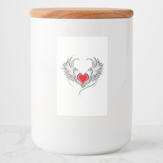 Red Angel Heart med vingar Mat Etikett (Framsida)