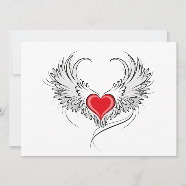 Red Angel Heart med vingar Meddelande (Framsida)