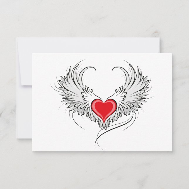 Red Angel Heart med vingar Meddelande (Framsida)