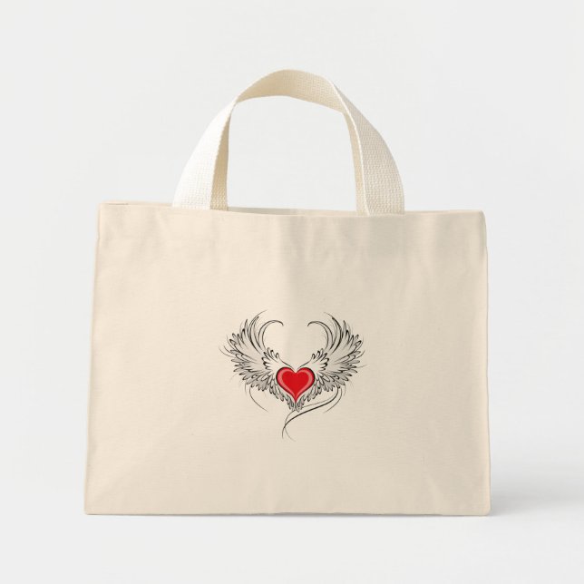 Red Angel Heart med vingar Mini Tygkasse (Framsidan)