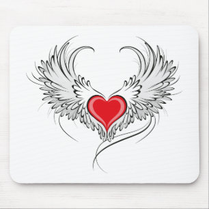 Red Angel Heart med vingar Musmatta