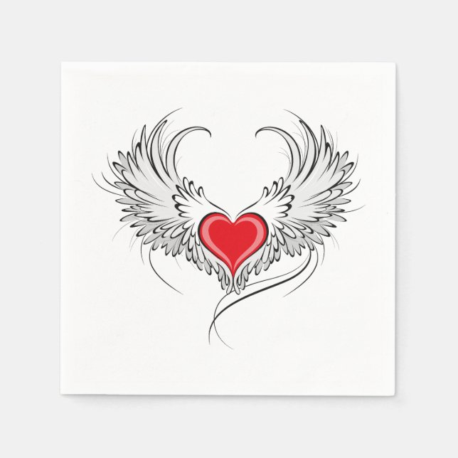 Red Angel Heart med vingar Pappersservett (Framsidan)