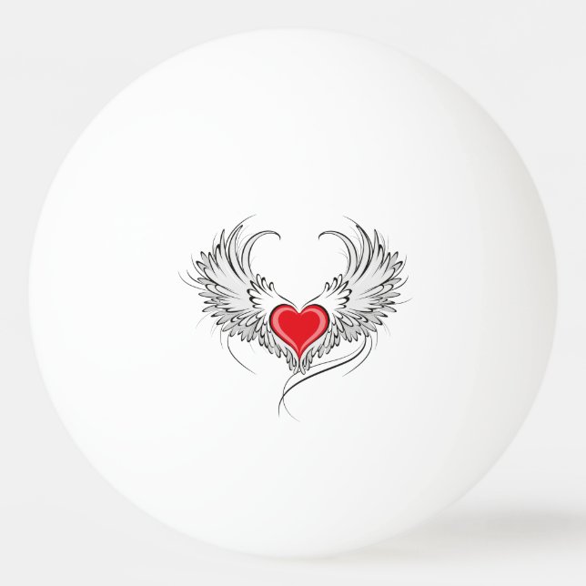 Red Angel Heart med vingar Pingisboll (Framsidan)