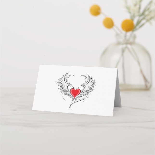 Red Angel Heart med vingar Placeringskort (Framsida)