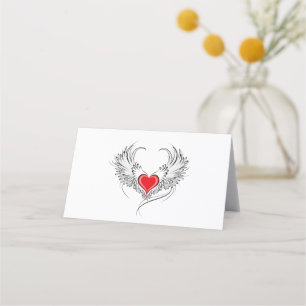 Red Angel Heart med vingar Placeringskort