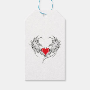 Red Angel Heart med vingar Presentetikett