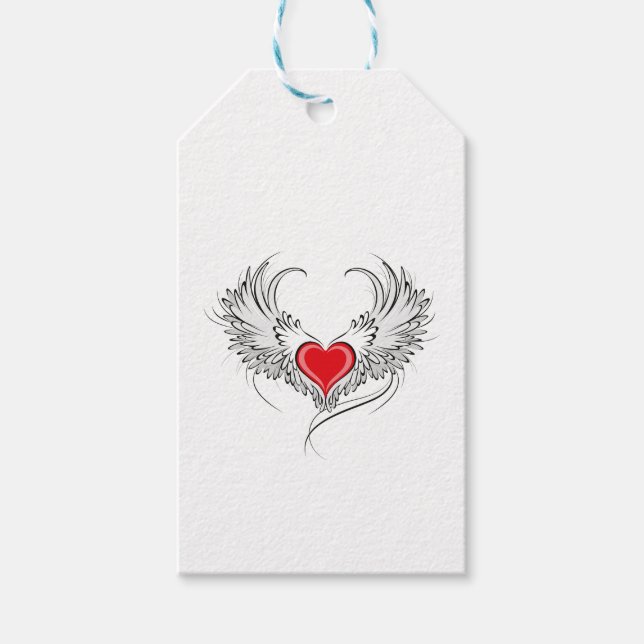 Red Angel Heart med vingar Presentetikett (Framsidan)