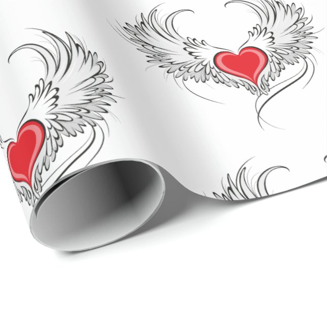 Red Angel Heart med vingar Presentpapper (Rullad Hörn)