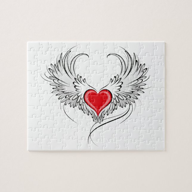 Red Angel Heart med vingar Pussel (Horisontell)