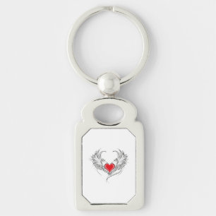 Red Angel Heart med vingar Rektangulärt Silverfärgad Nyckelring