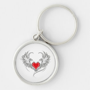 Red Angel Heart med vingar Rund Silverfärgad Nyckelring