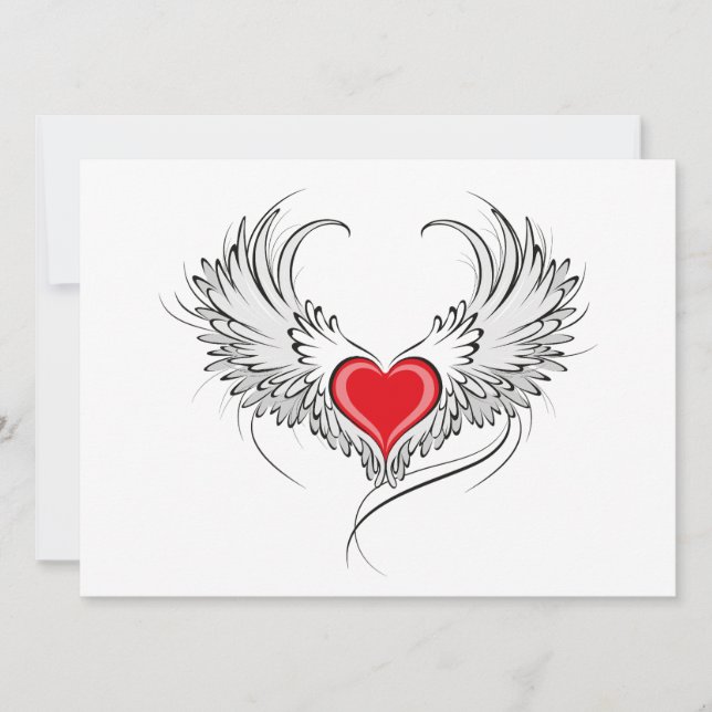 Red Angel Heart med vingar Spara Datumet (Framsida)