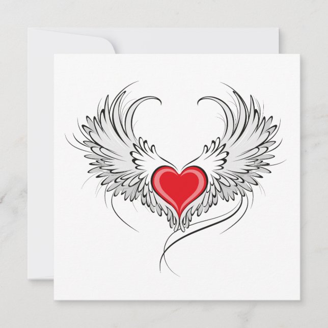 Red Angel Heart med vingar Spara Datumet (Framsida)
