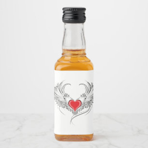 Red Angel Heart med vingar Spritflaskor Etikett