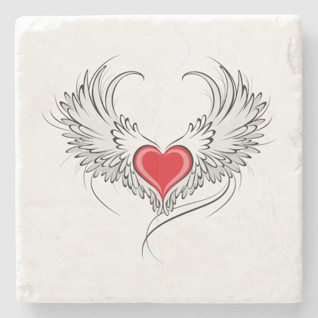 Red Angel Heart med vingar Stenunderlägg (Framsidan)